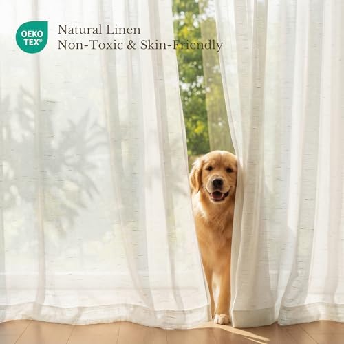 NICETOWN Semi Sheer Linen Curtains for Living Room, Grommet Light