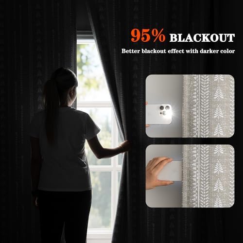 MEETSKY Boho Taupe 95% Blackout Bedroom Curtains 50Wx72L,2 Panels