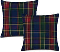 Dark Plaid Pillow Cover Navy Green Tartan 22x22 Inch Set of 2 Cotton