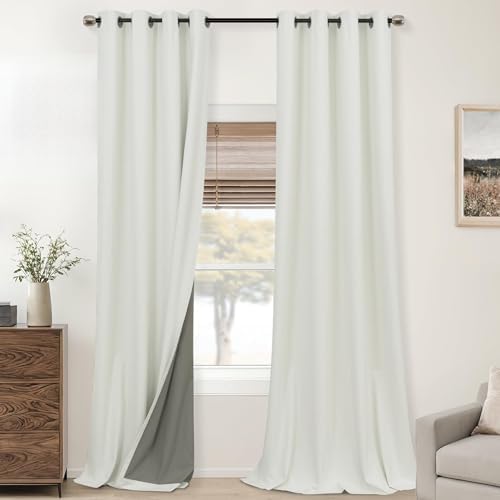 Mrs.Naturall Ivory Blackout Curtains 96 Inches Long for Bedroom