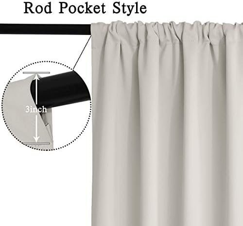 Yakamok 72 Inches Light Beige Rod Pocket Blackout Curtains for Bedroom