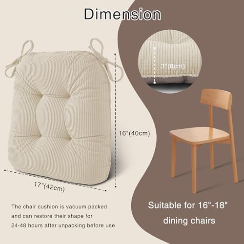 OVOV Kitchen Chair Cushions Set of 4, 17"X16", Non-Slip, Beige