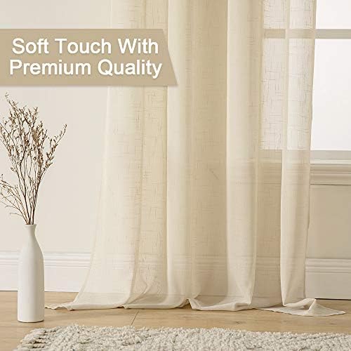 MIULEE Natural Light Beige Linen Semi Sheer Window Curtains - Elegant