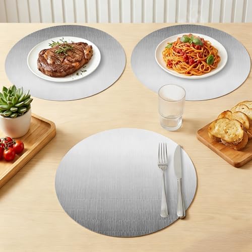Minimalist Steel Gray Faux Leather Placemats Set of 6, 15in