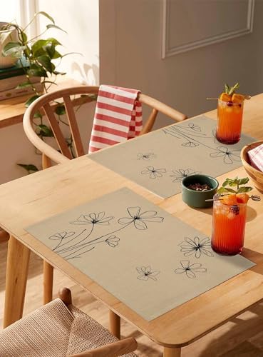 Placemats Set of 8, Black Khaki Woven Placemat, Linen Place Mats for