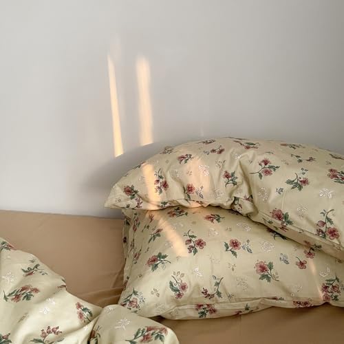 MKXI Yellowish Beige & Red Floral Duvet Cover Set Queen Size - 3 Piece