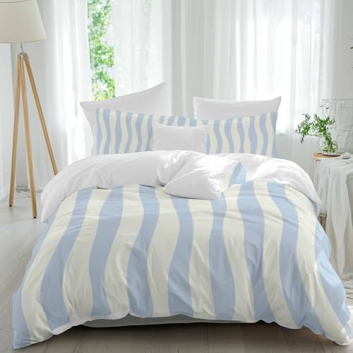 Duvet Cover King Size 3 Piece Bedding Set, Minimalist Stripes Soft