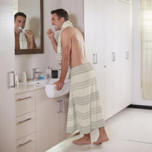 Bath Towel Set, Gray Stripes Burlap Soft Absorbent Bathroom Towels