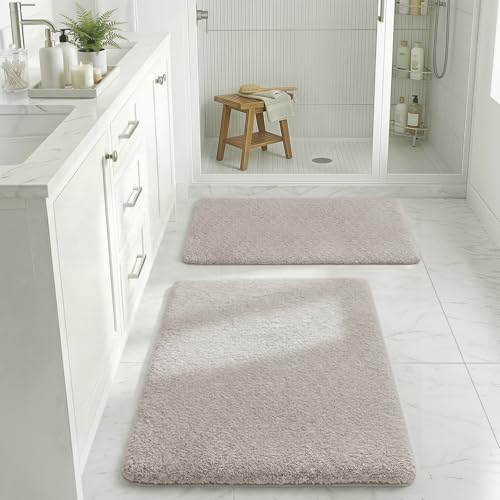 MINIDEAR Ultra Soft Memory Foam Bathroom Rugs, Bath Mat, 2 Pack, Tan