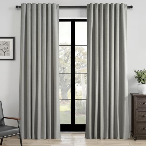 Topfinel Frost Grey Linen Curtains 84 Inches Long 2 Panels Set for