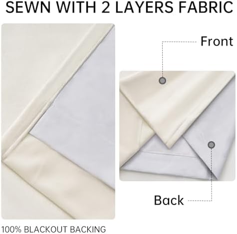 100% Blackout Curtains 84 Inch Length 2 Panels Set Neutral Elegant