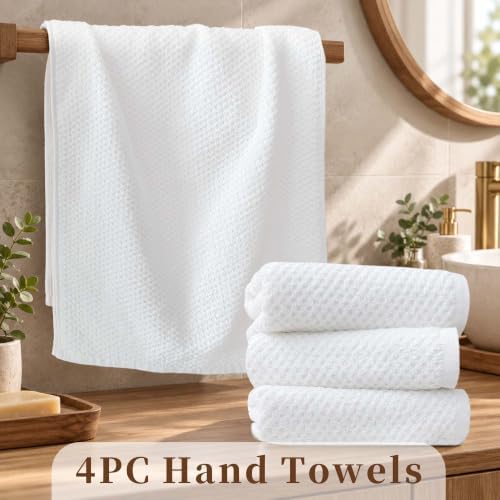 White Bathroom Hand Towels 4 Pack, 16" x 28", 100% Cotton, Ivory