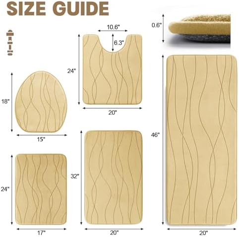 YIHOUSE Bathroom Rugs Set 5 Piece, Memory Foam Bath Mat Beige