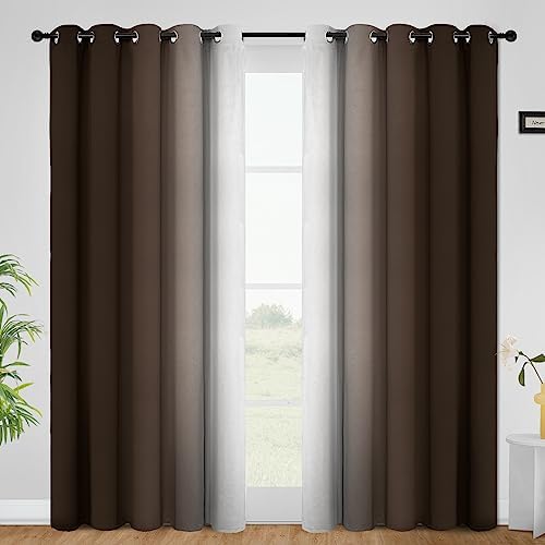 COSVIYA Curtains & Drapes Grommet Ombre Brown Curtains W62 x L96 Inch