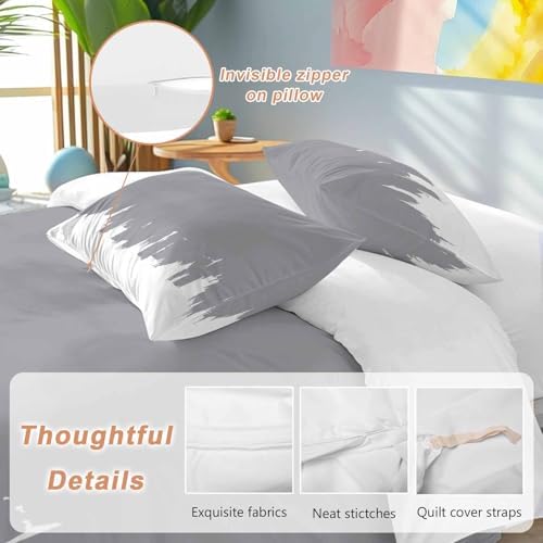 Abstract Grey Bedding 3 Piece Duvet Cover Set Queen Size, Modern