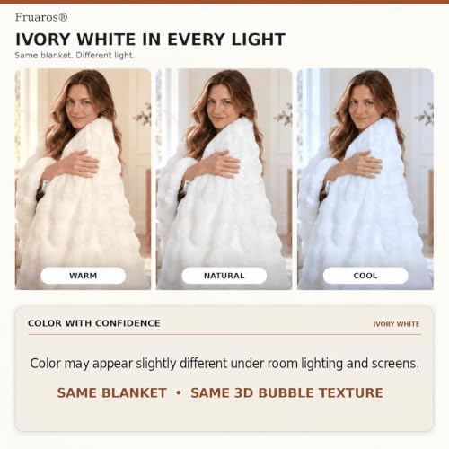 Double-Sided Ultra-Soft Faux Fur Bubble Throw Blanket,Cream