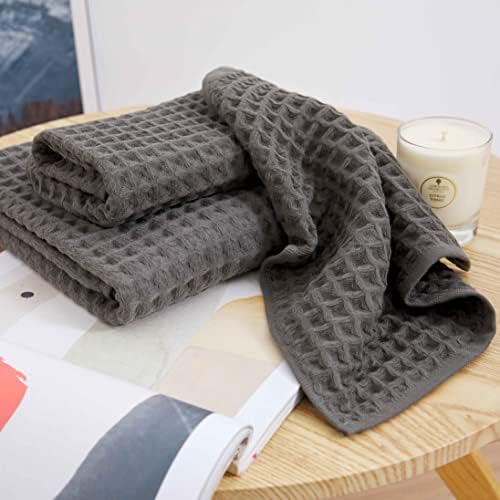 YiLUOMO Grey Waffle Bath Towel Set for College Dorm