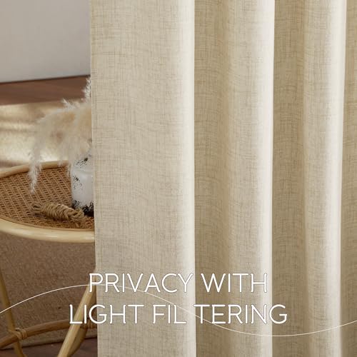 NICETOWN Beige Bedroom Curtains 96 inches Long, Rod Pocket & Back Tab