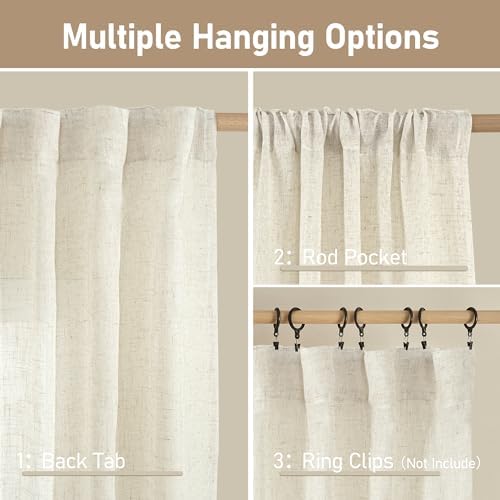 LAMIT Natural Linen Blended Curtains for Living Room 120 Inch Semi