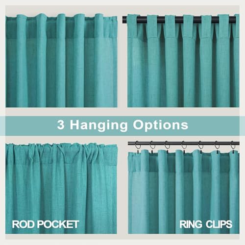 Pitalk Light Filtering Teal Sheer Curtains 108 Inches Long 2 Panels