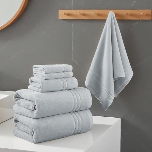 REDKISS Light Grey Towels Set 6 Piece Cotton Towel Sets with 2 Bath