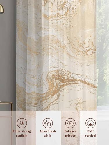 Beige Marble Sheer Curtains Chic Neutral Minimalist Fluid Aesthetic