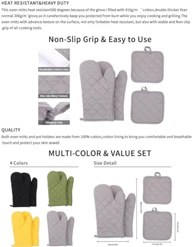 4-Piece Cotton Oven Mitts & Pot Holders Set, Heat Resistant Kitchen