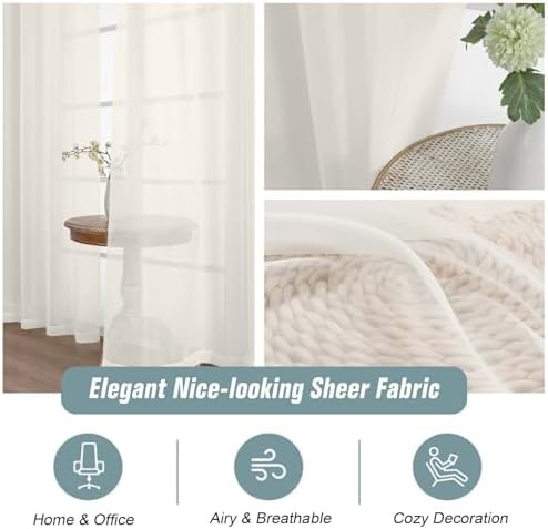 Extra Wide Ivory Sheer Curtains for Windows 108 inches Long