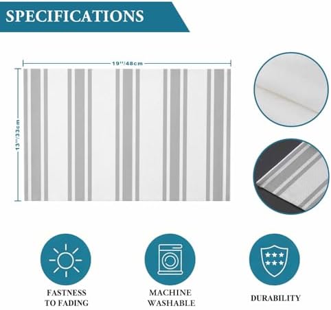 Placemats Set of 8, Modern Gray and White Stripes Table Mats Washable