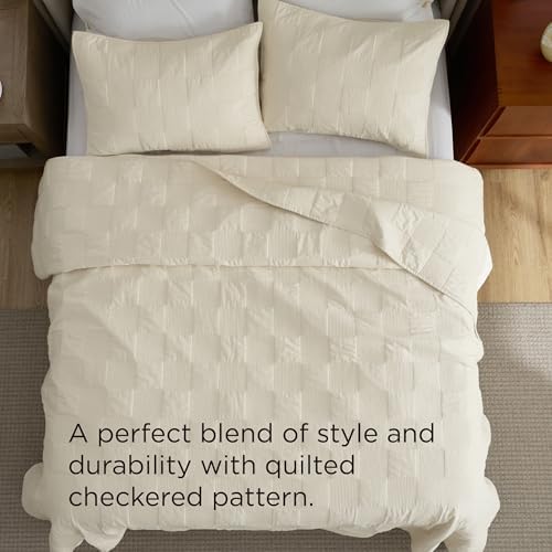 Bedsure PureWoven 100% Cotton Quilt Set, Checker, Queen Comforter