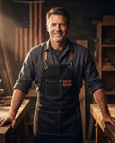 6 Pcs Chef Apron with Cross Back Straps for Men Women with Pockets
