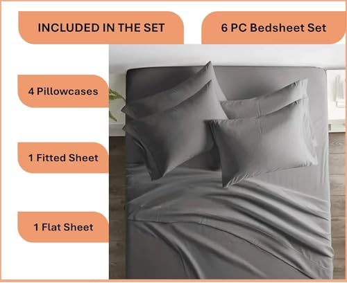 Shrinita 800 Thread Count, 100% Giza Egyptian Cotton Bedding Set, 6-PC