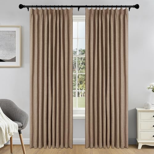 84" x 84" Taupe Linen Blend Blackout ains 100% Light Blocking Back Tab