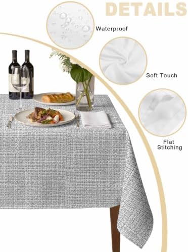 Light Grey Linen Pattern Rectangle Tablecloth 60 x 120 Inches Rustic