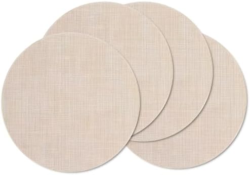 Niviy Beige Round Placemats Set of 4, 15 Inch Washable Easy to Clean