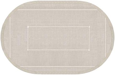 Grelucgo Handmade Double Hemstitch Natural Tablecloth, Oval 60 by