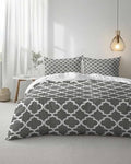 Duvet Cover Set Queen, Gray Modern Trellis 3 Piece Bedding Set
