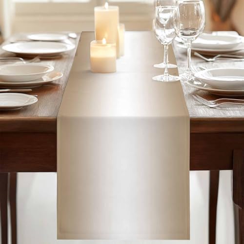 Beige White Ombre Table Runner, Washable Cotton Linen Table Runners
