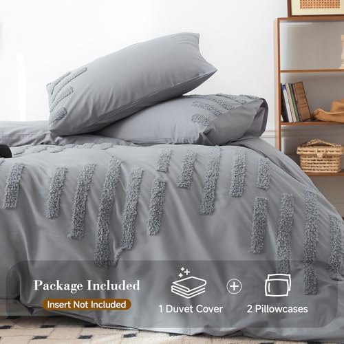 Simple&Opulence 100% Washed Cotton Tufted Duvet Cover Set King Size