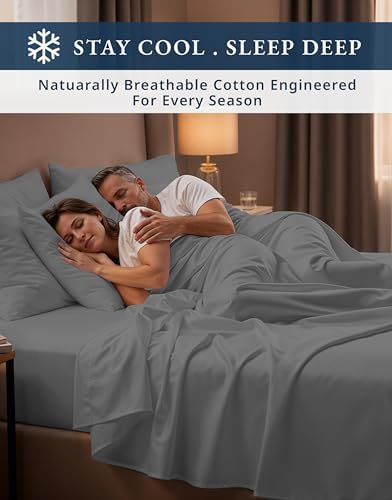 LANE LINEN King Size Sheets 100% Egyptian Cotton Sateen - Charcoal