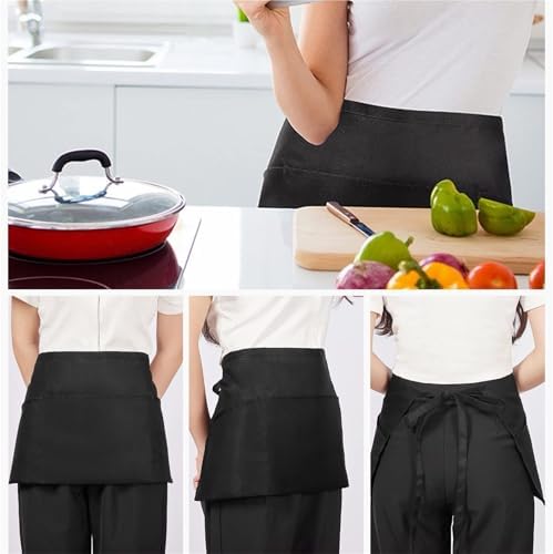 12 Apron Waiter Apron Waist Apron 3 Pocket Black Waiter Apron Half