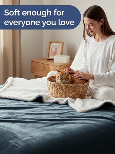 Sherpa Fleece Blanket Throw XL Size - Reversible Blanket - Navy, 50" x