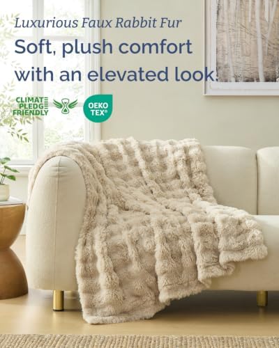 Faux Fur Throw Blanket - King Size Bubble Blanket - 90" x 108", Cream