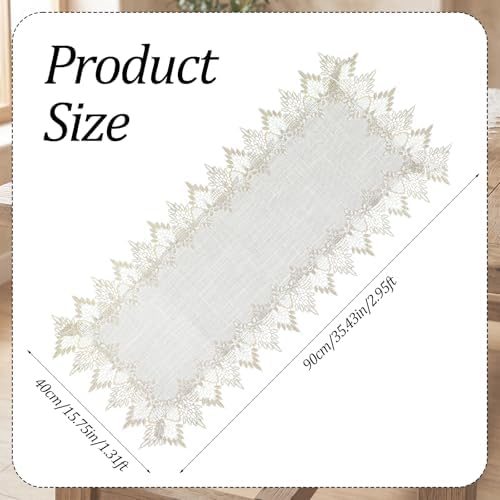Natural Linen Table Runner, 36 inches Neutral Earth Tones Beige Lace