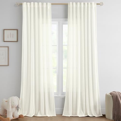 Cream Colored Shabby Chic Curtains 84 inches Long 2 Panel Set for