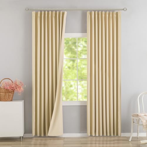 DONREN Beige Pinch Pleated Blackout Curtains with Hooks - 108 inch