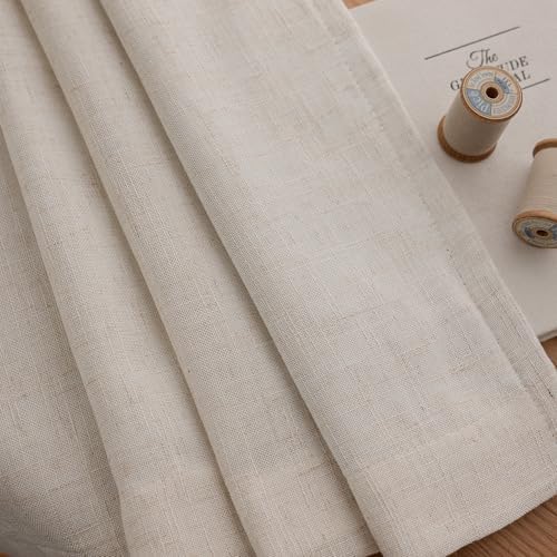Natural Linen Full Blackout Pinch Pleated Curtains 2 Panels 40"Wx120"L