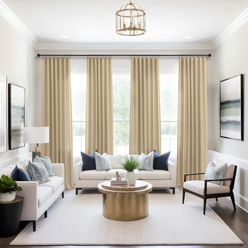 Brown Curtains 108 Inches Long for Living Room 2 Panels Rod Pocket Tan