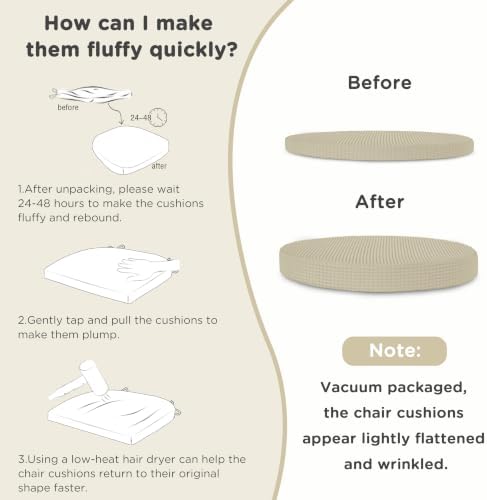 AddGrace Round Chair Cushions for Dining Chairs 2 Pack 16"x16" Beige