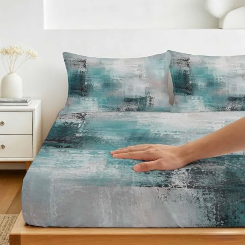 Queen Fitted Sheet Deep Pocket, Cyan Gray Graffiti Texture Soft